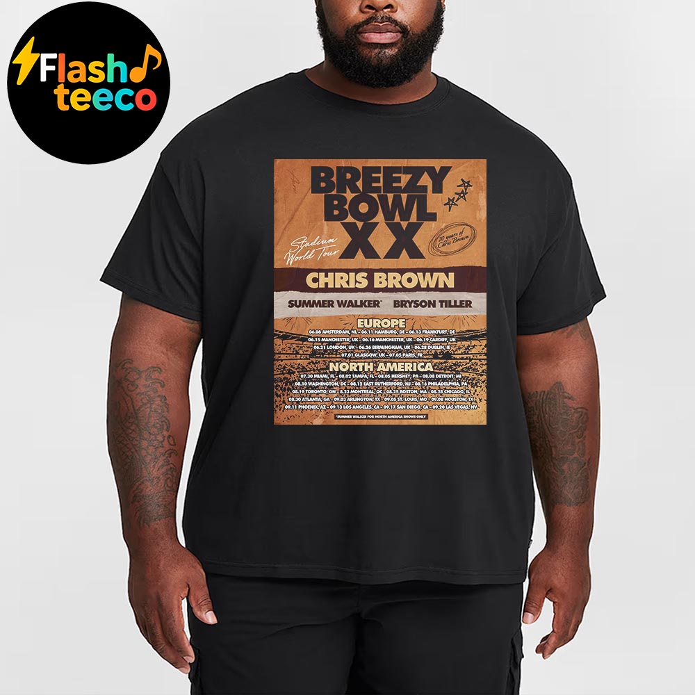 BreezyBowl XX Stadium World Tour 2025 20 Years Of Chris Brown With Special Guests Summer Walker And Bryson Tiller Unisex Essential T-Shirt BreezyBowl XX Stadium World Tour 2025 20 Years Of Chris Brown With Special Guests Summer Walker And Bryson Tiller Unisex Essential T-Shirt