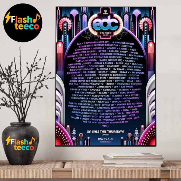 Electric Daisy Carnival EDC Orlando The Official 2025 Lineup Poster At Tinker Field In Orlando FL On November 7-8-9 2025 Home Decor Poster Canvas