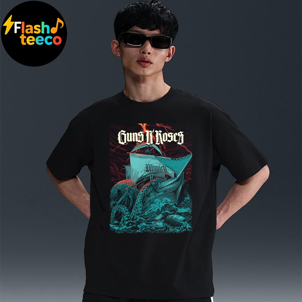 Guns N Roses Munich Poster World Tour Summer 2025 At Allianz Arena In Munich Germany On June 20th 2025 Unisex T-Shirt Guns N Roses Munich Poster World Tour Summer 2025 At Allianz Arena In Munich Germany On June 20th 2025 Unisex T-Shirt