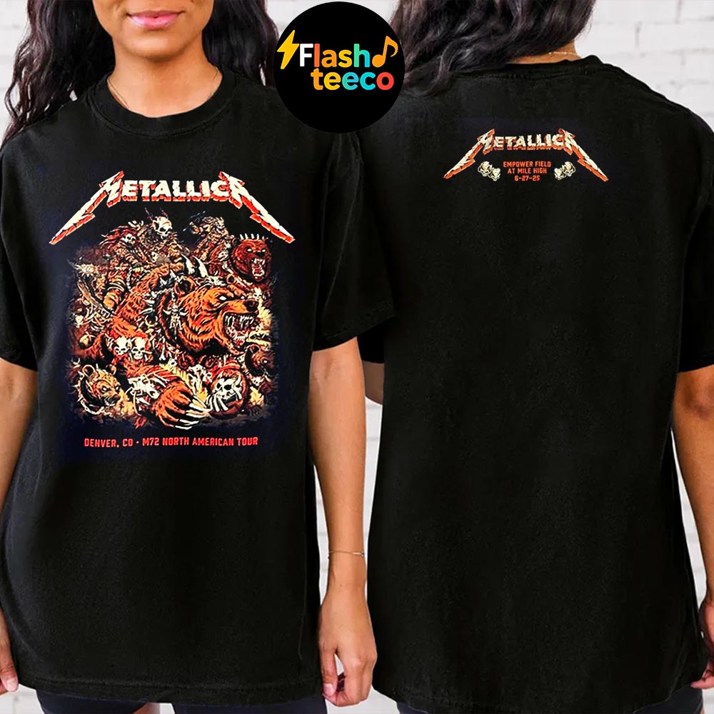 Metallica M72 Denver 2025 Night 1 Tonight Venue Tee At Empower Field At Mile High In Denver CO On June 27 2025 Two Sided Unisex T-Shirt Metallica M72 Denver 2025 Night 1 Tonight Venue Tee At Empower Field At Mile High In Denver CO On June 27 2025 Two Sided Unisex T-Shirt