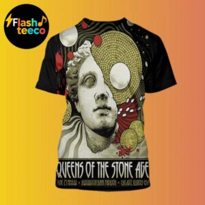 Queens Of The Stone Age The End Is Nero 2025 Poster Show At Huntington Bank Pavilion In Chicago Illinois USA On June 21st 2025 Art By Arcane Path All Over Print Shirt