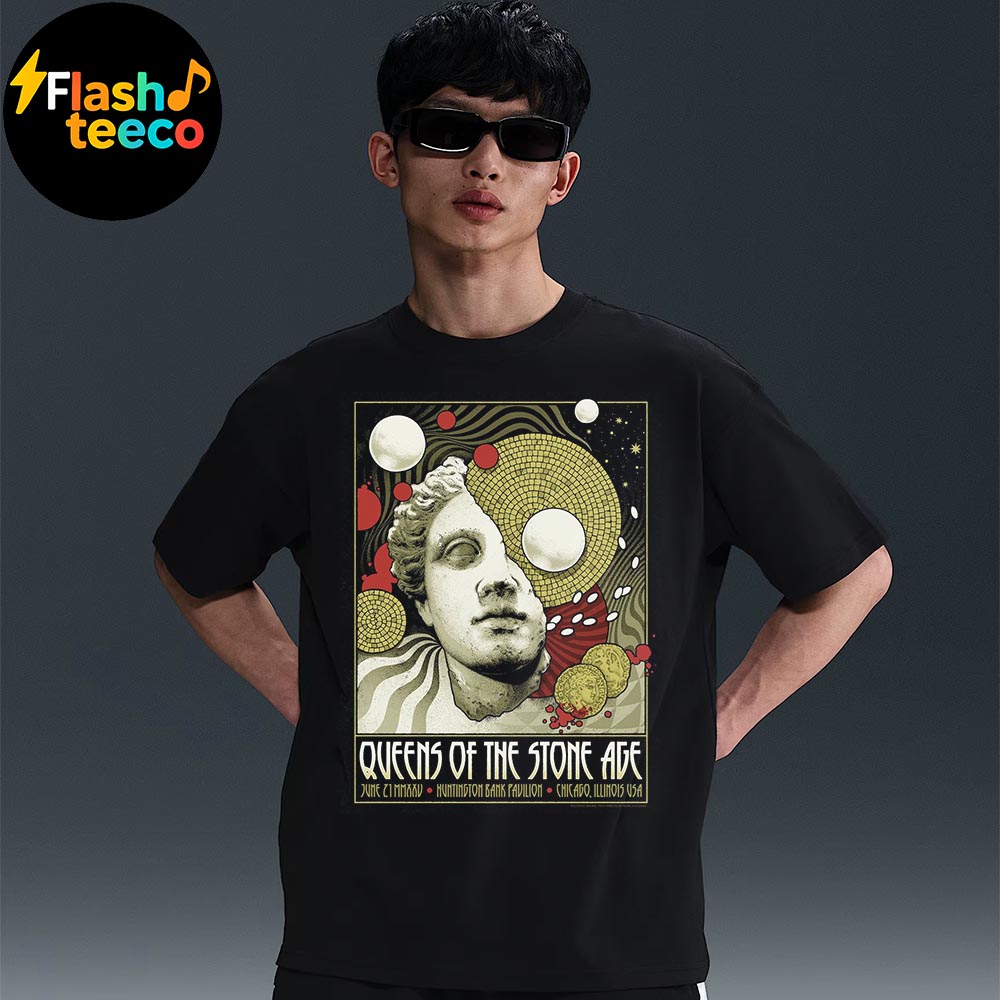 Queens Of The Stone Age The End Is Nero 2025 Poster Show At Huntington Bank Pavilion In Chicago Illinois USA On June 21st 2025 Art By Arcane Path Unisex T-Shirt Queens Of The Stone Age The End Is Nero 2025 Poster Show At Huntington Bank Pavilion In Chicago Illinois USA On June 21st 2025 Art By Arcane Path Unisex T-Shirt