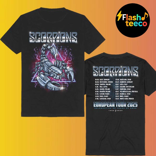 Scorpions Celebrating 60 Years Of Rock 1965-2025 European Tour 2025 Dates List Two Sided Unisex T-Shirt Scorpions Celebrating 60 Years Of Rock 1965-2025 European Tour 2025 Dates List Two Sided Unisex T-Shirt