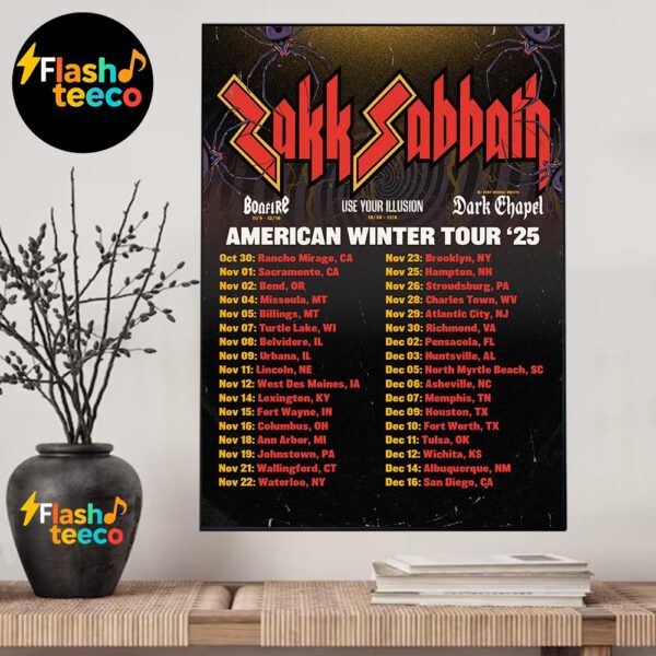 Zakk Sabbath 2025 American Winter Tour Poster Dates List With Special Guests Bonfire Use Your Illusion And Dark Chapel Home Decor Poster Canvas