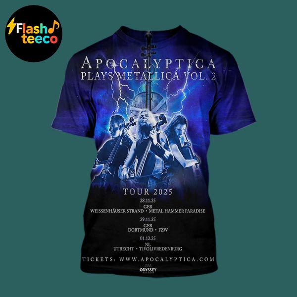 Apocalyptica Plays Metallica Vol 2 Tour 2025 Dortmund And Utrecht Schedule Dates And Cities All Over Print Shirt Apocalyptica Plays Metallica Vol 2 Tour 2025 Dortmund And Utrecht Schedule Dates And Cities All Over Print Shirt